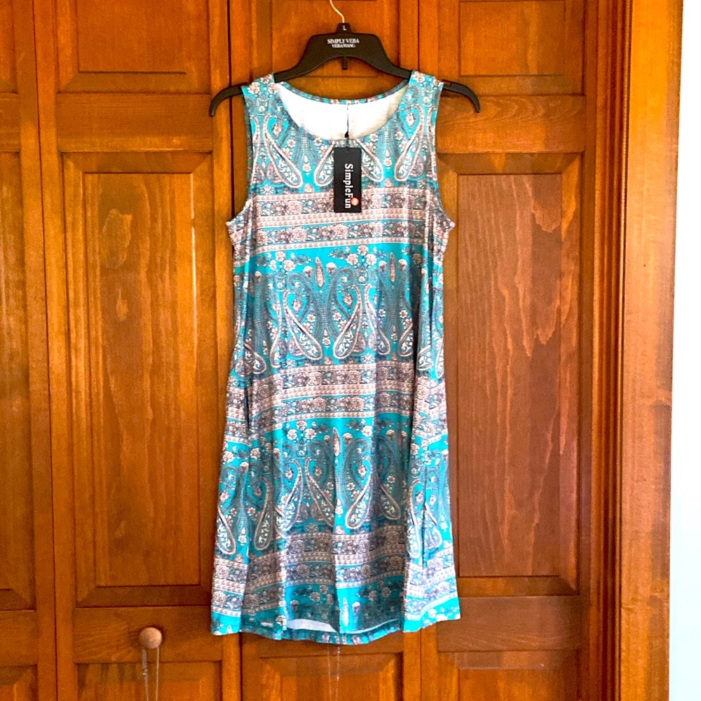 🏷️ BNWT~TURQUOISE PAISLEY PRINT SLEEVELESS DRESS